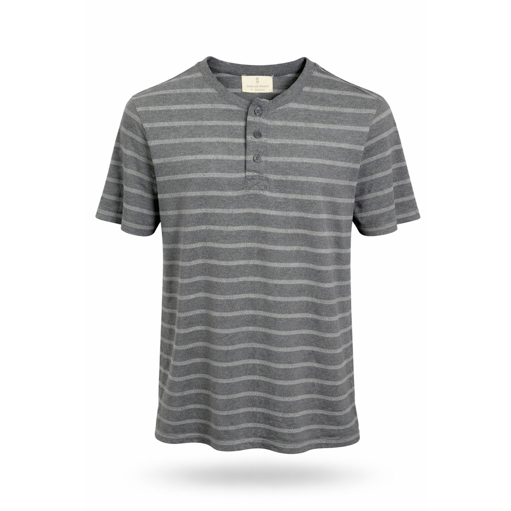 Mutual Weave Striped Henley T Shirt Gray Knit Casual Soft Cotton Blend Small
